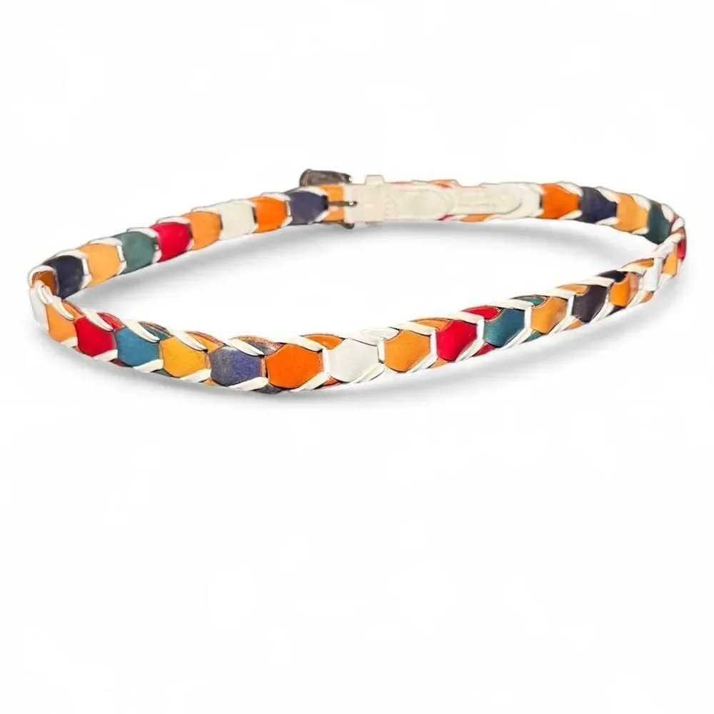St. John’s Bay Women’s Cowhide Leather Belt Multicolor Braided Size Large 40”
